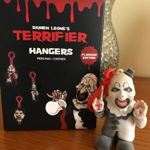 Terrifier Flocked Clown Keychain - White & Gray with Red Accents